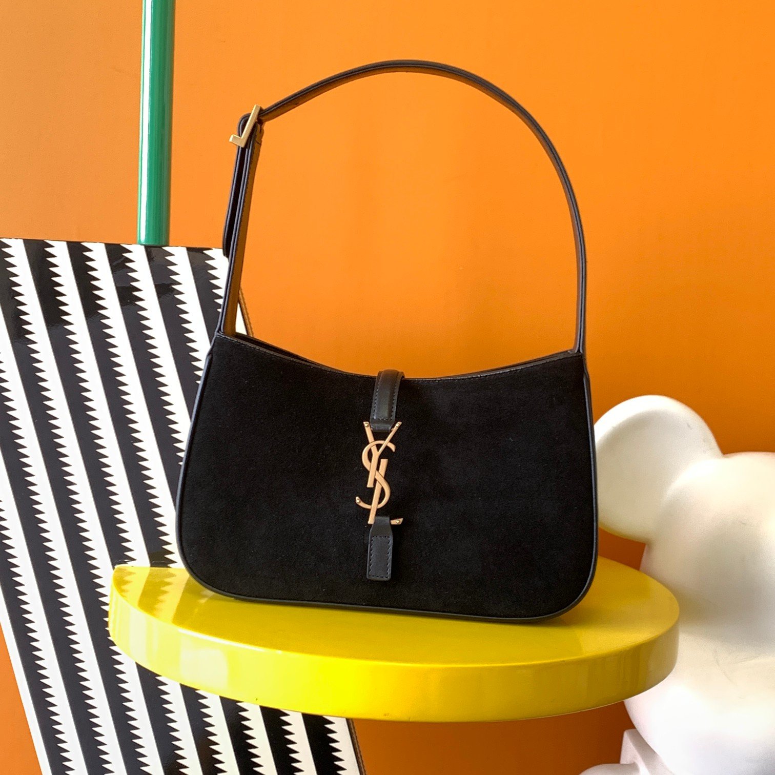 YSL聖羅蘭超A貨復刻包包 le5à7 Saint Laurent Monogram Hobo手袋 黑色絨面