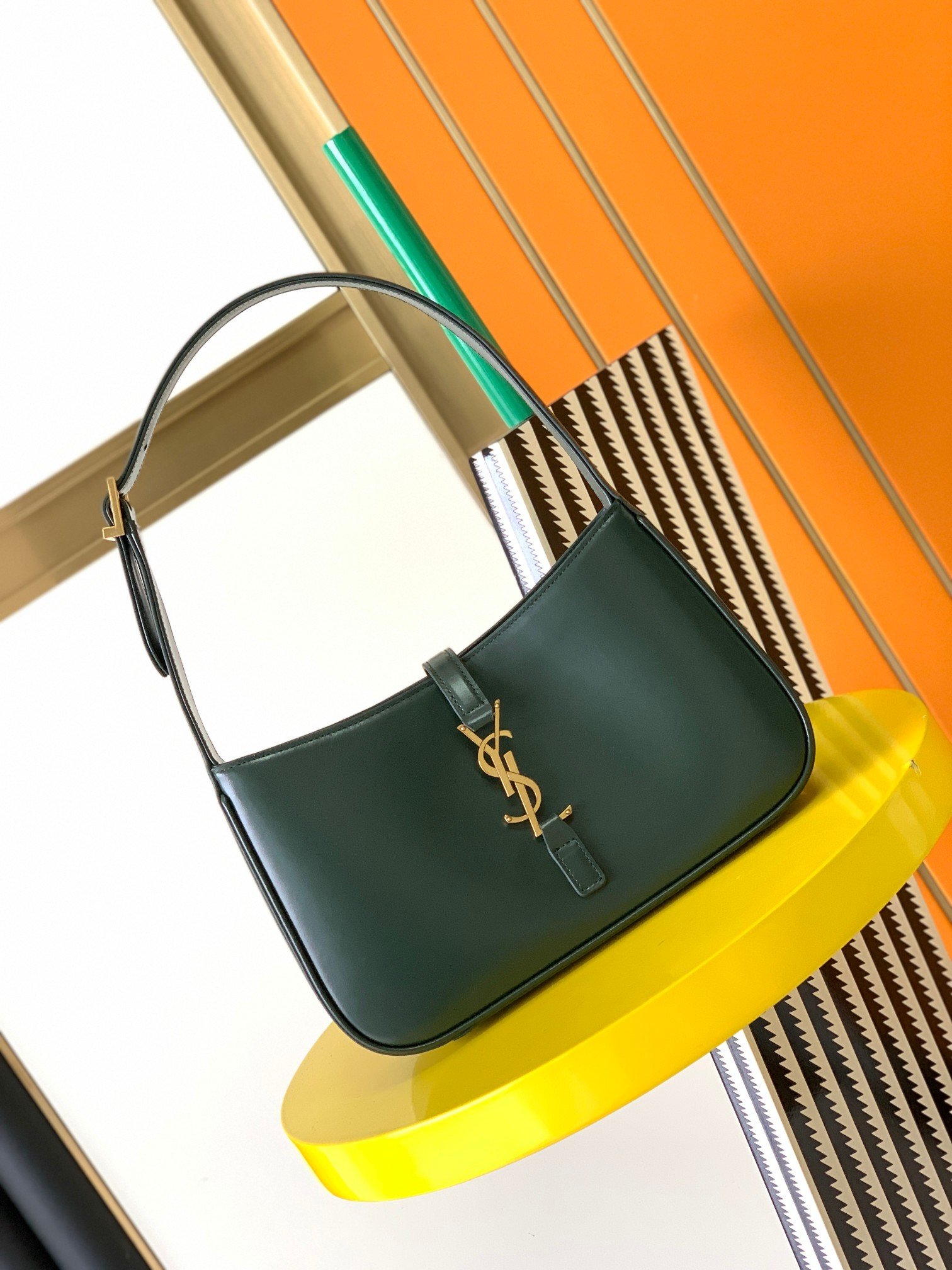 YSL聖羅蘭超A貨復刻包包 le5à7啞光面深緑金扣hobo Saint Laurent Monogram Hobo手袋