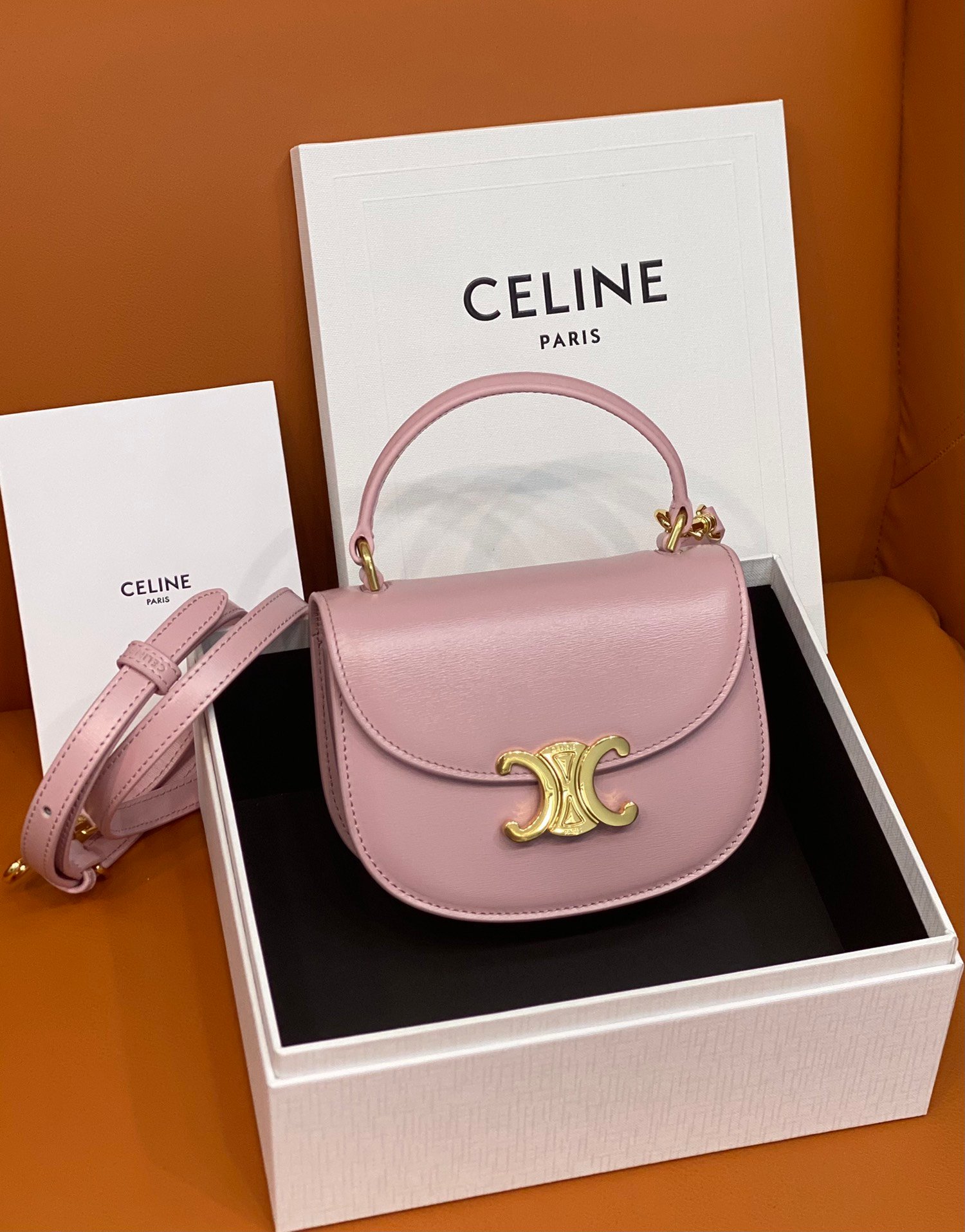 高仿原單包Celine賽琳包 亮面牛皮革迷你型BESACE CLEA手袋 粉色