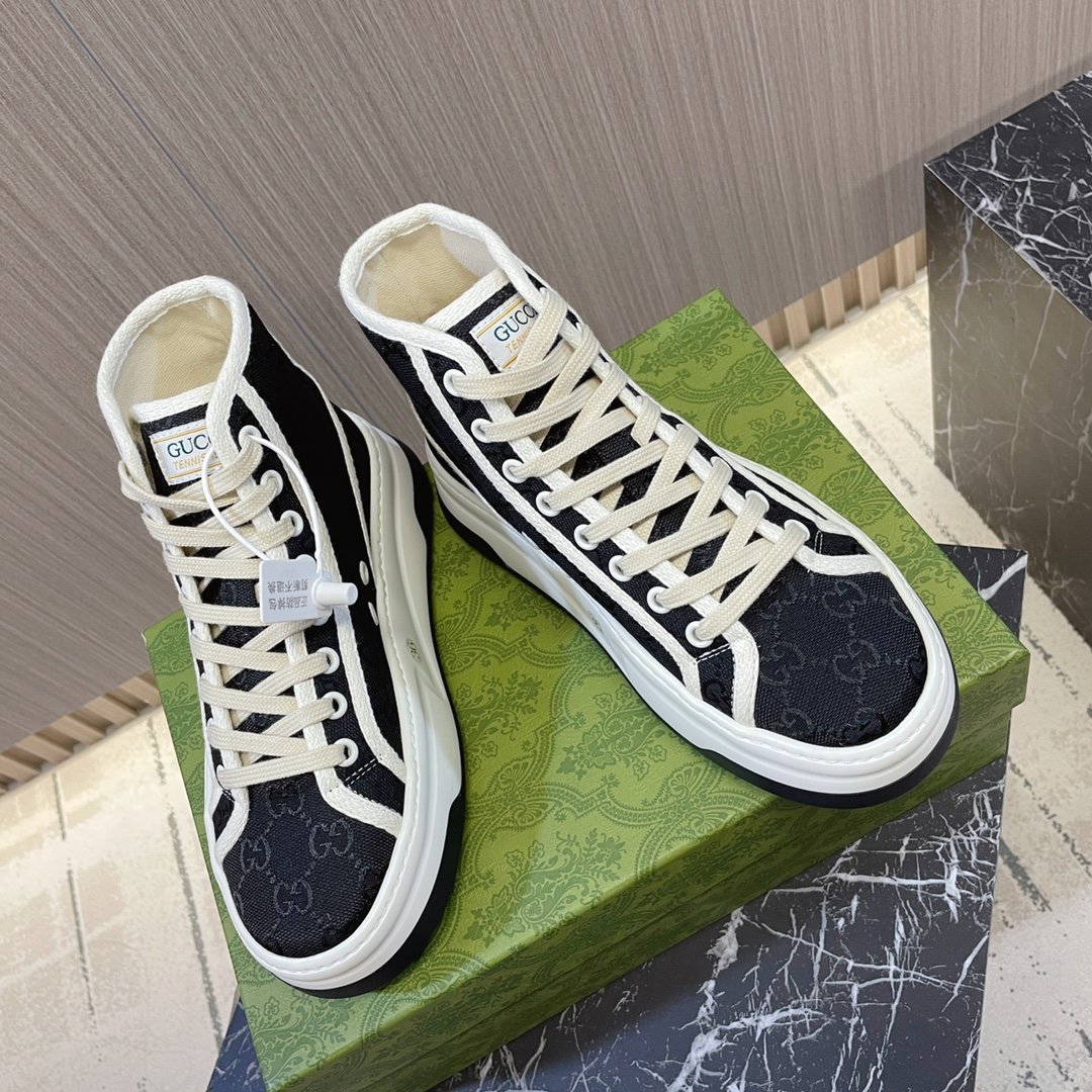古馳一比一Gucci tennis 1977經典系列低幫厚底帆布鞋運動休閒鞋女