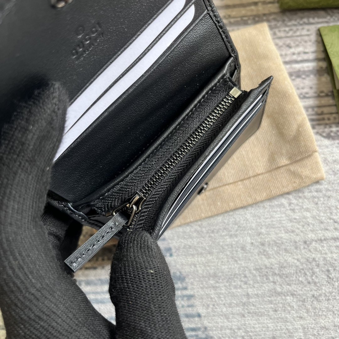 GucciA貨之家466492女士對折錢包小錢包黑色