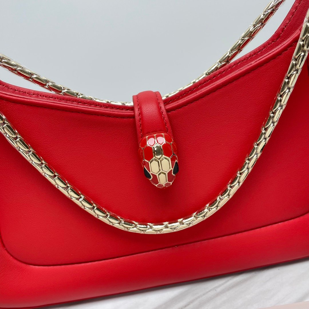 複刻名牌包BVLGARI寶格麗 Serpenti Baia 小肩背包 蛇身粗鍊斜揹包 紅色