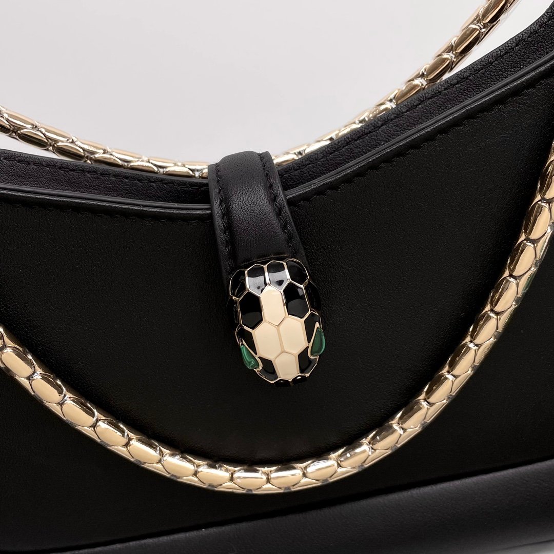 複刻名牌包BVLGARI寶格麗 Serpenti Baia 小肩背包 蛇身粗鍊斜揹包 黑色