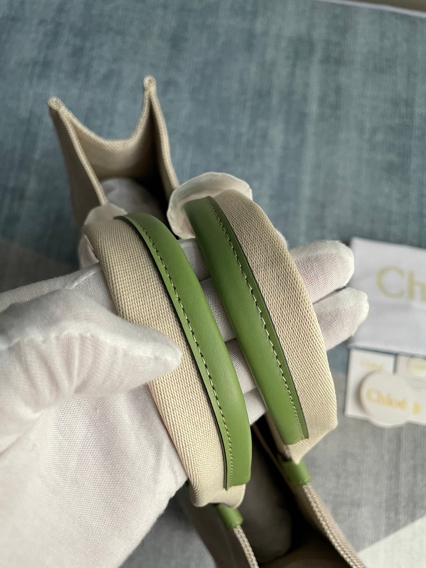 複刻名牌包Chloe蔻依 Chloé標識亞麻帆布 Woody大號托特包 緑