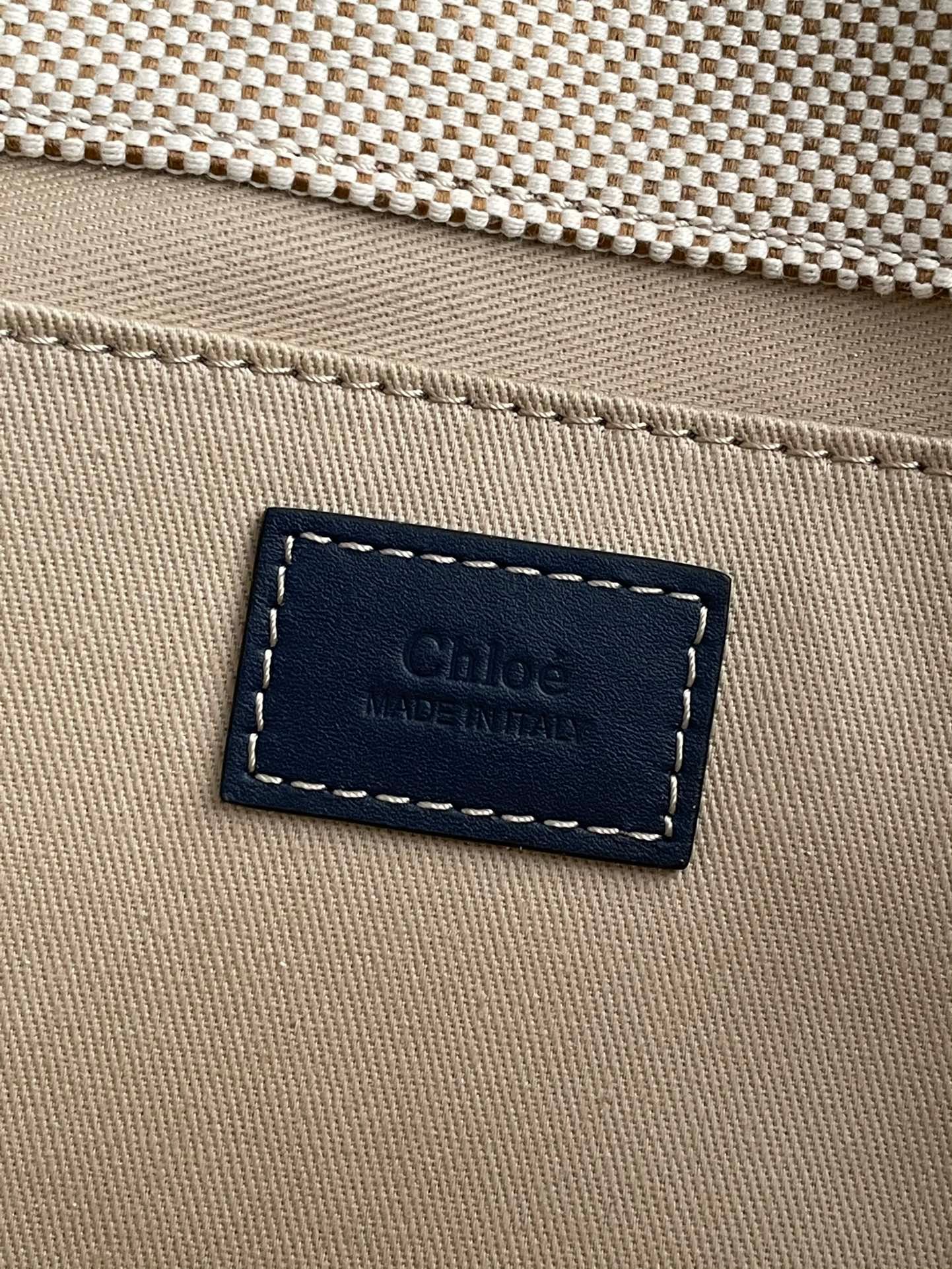 複刻名牌包Chloe蔻依 Chloé標識亞麻帆布 Woody大號托特包 深藍