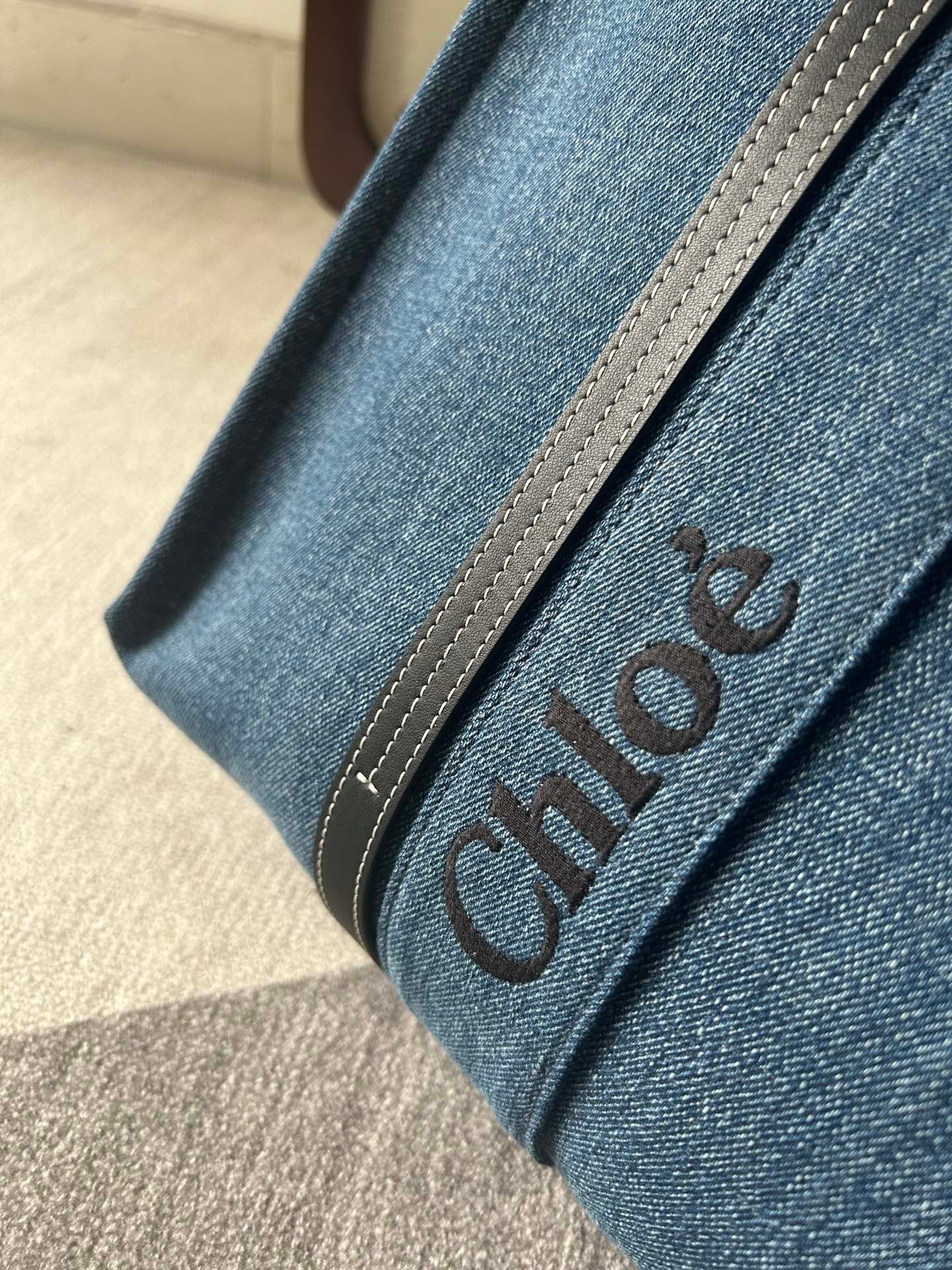 原單高仿Chloe蔻依名牌包 牛仔布Chloé Woody Tote Bag 大號托特包