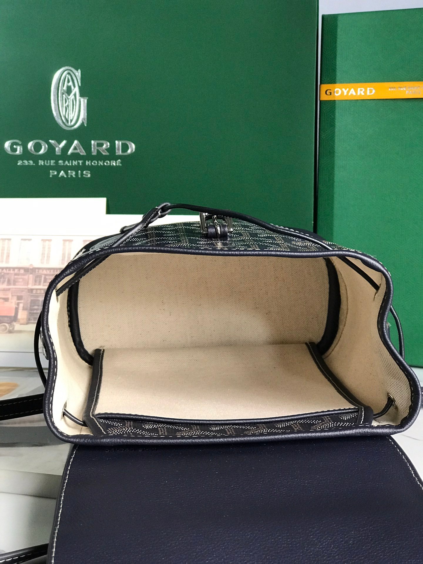 高仿奢侈品GOYARD高雅德包 Goyardine帆布 Alpin迷你雙肩包揹包 深藍