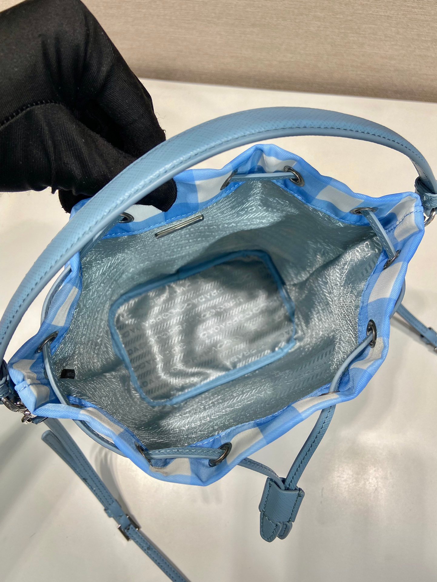 一比一複刻普拉達包包 Prada Duet Re-Nylon 水桶袋 格子