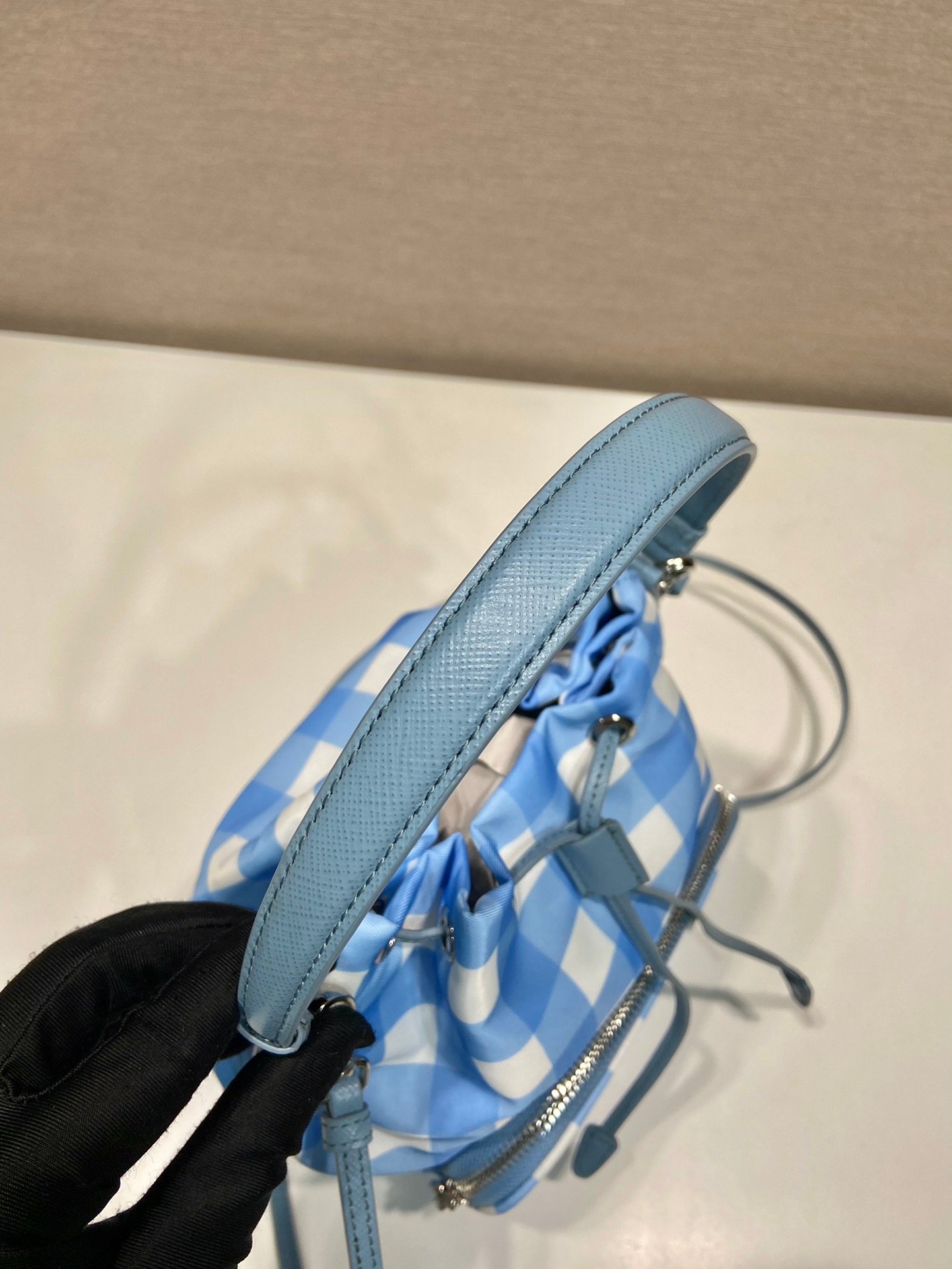 一比一複刻普拉達包包 Prada Duet Re-Nylon 水桶袋 格子