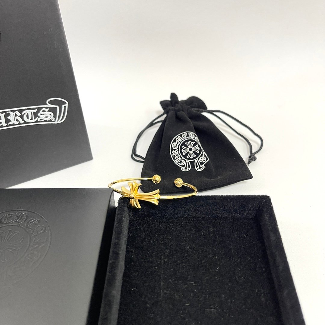 1比1複刻Chrome Hearts克羅心22k鍍金Tiny十字架開口手鐲