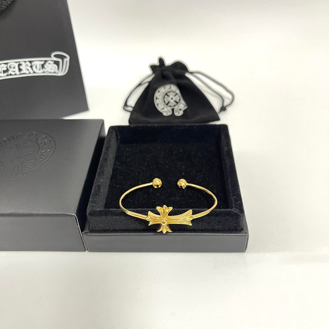 1比1複刻Chrome Hearts克羅心22k鍍金Tiny十字架開口手鐲