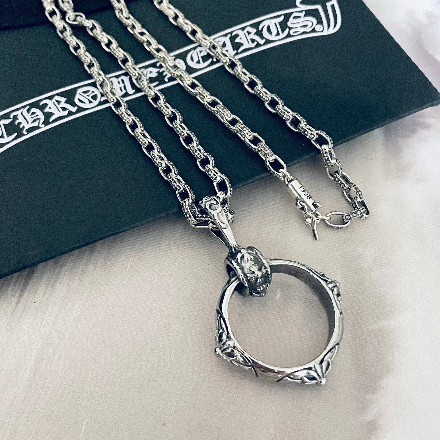 高仿Chrome Hearts克羅心SBT全十字架圖騰戒指吊墜+Paper Chain經典5MM字母項鍊