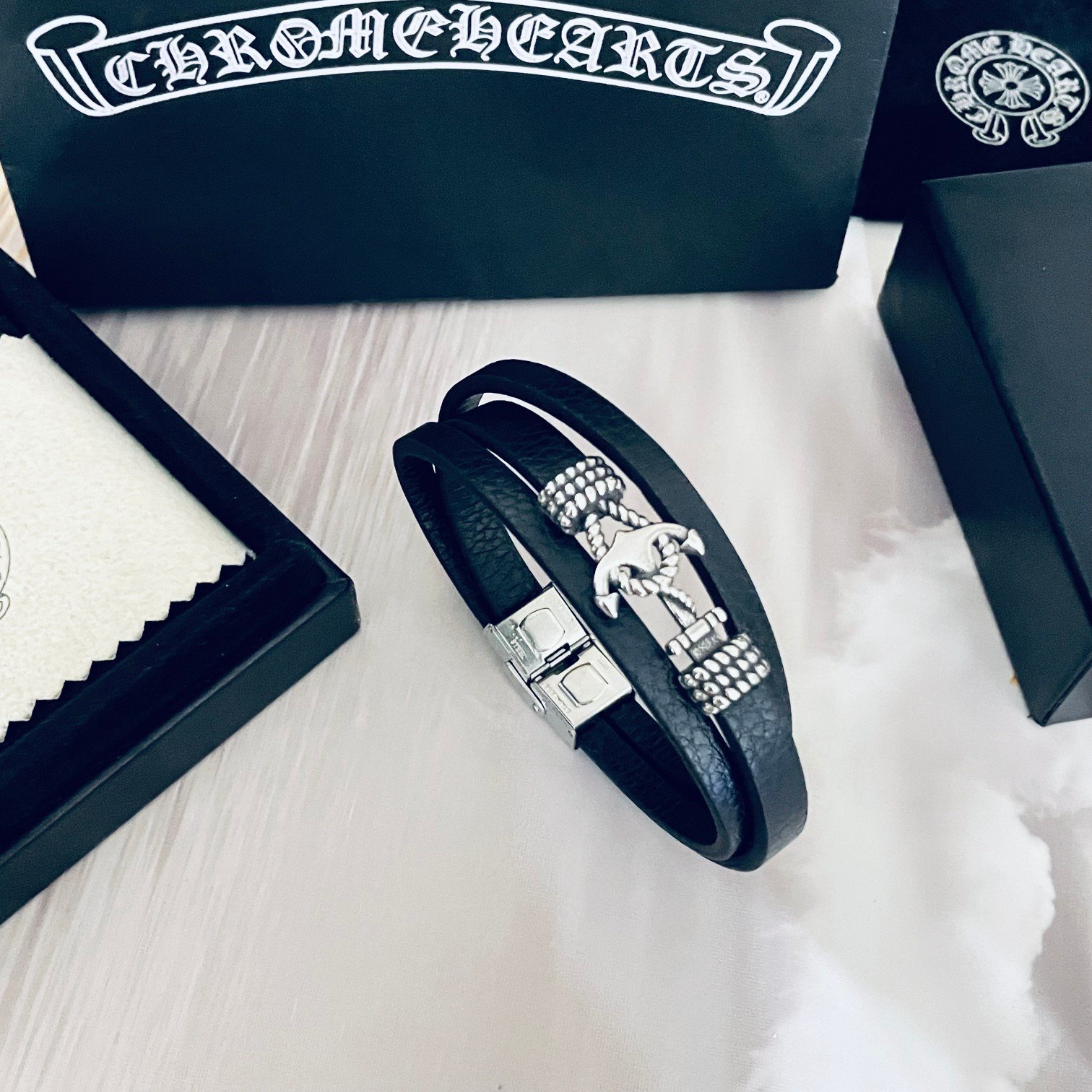 高仿複刻Chrome Hearts克羅心 經典船錨皮繩手鏈手鐲