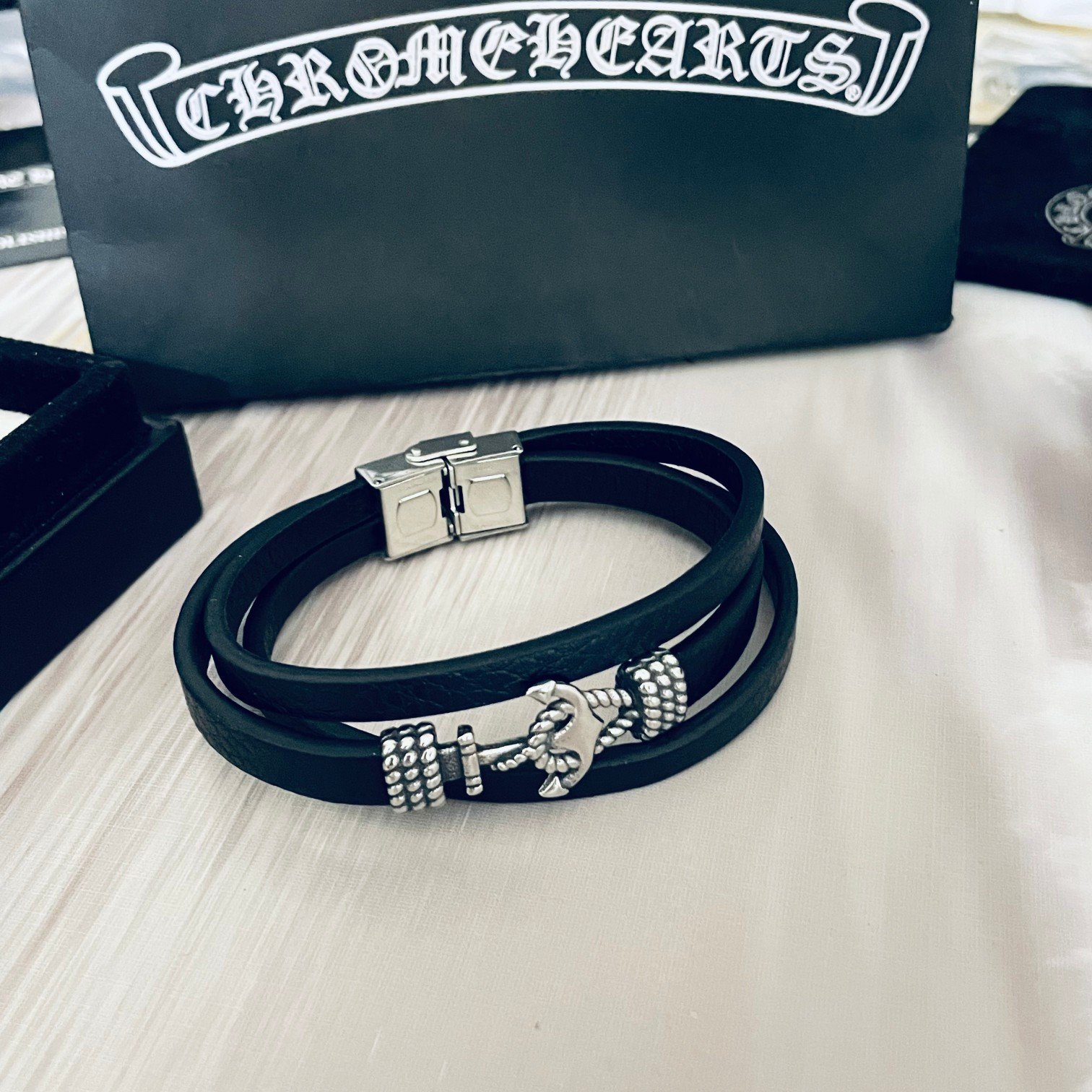 高仿複刻Chrome Hearts克羅心 經典船錨皮繩手鏈手鐲