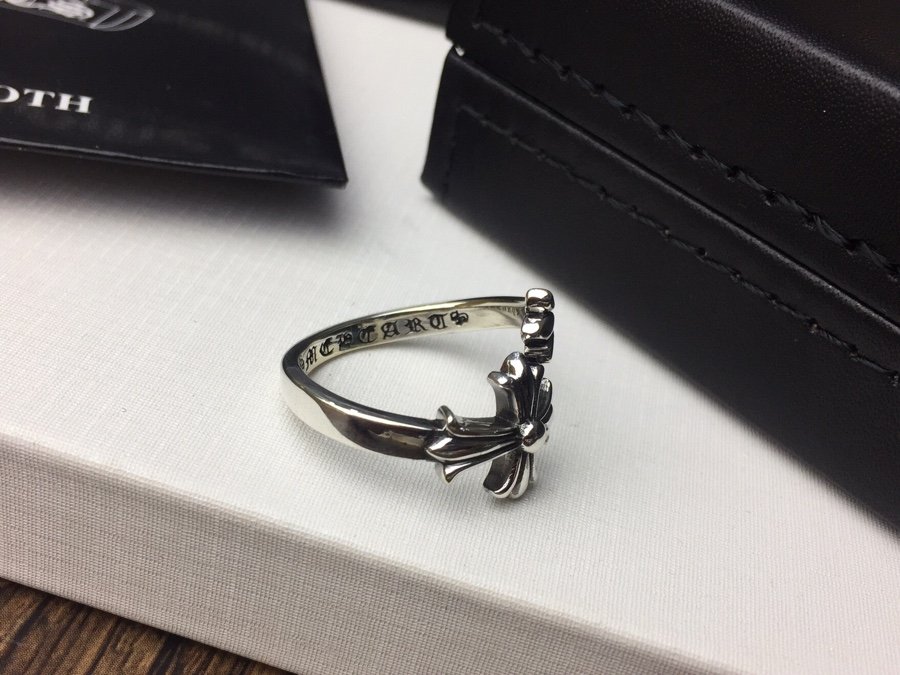 原單Chrome Hearts克羅心飾品 錯位開口十字花十字架戒指 925