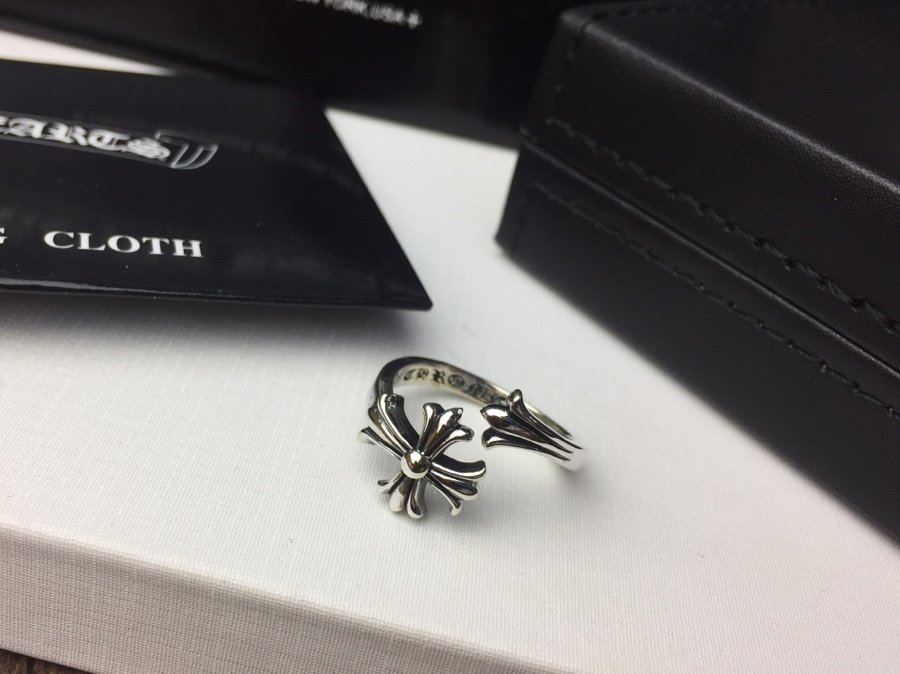 原單Chrome Hearts克羅心飾品 錯位開口十字花十字架戒指 925