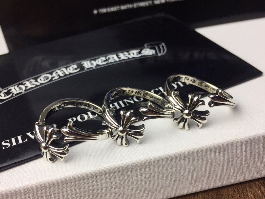 原單Chrome Hearts克羅心飾品 錯位開口十字花十字架戒指 925