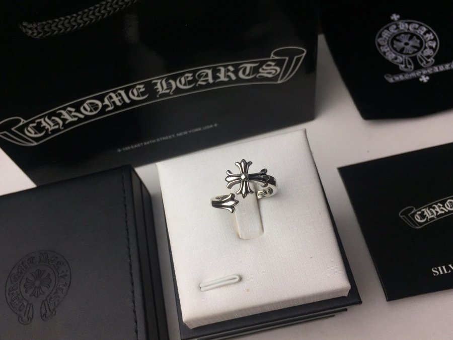 原單Chrome Hearts克羅心飾品 錯位開口十字花十字架戒指 925