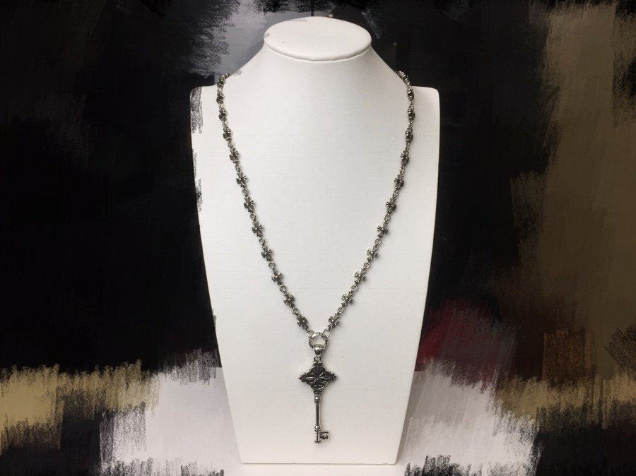 高仿Chrome Hearts克羅心飾品 鑰匙吊墜+Tiny E十字架百搭滑動項鍊