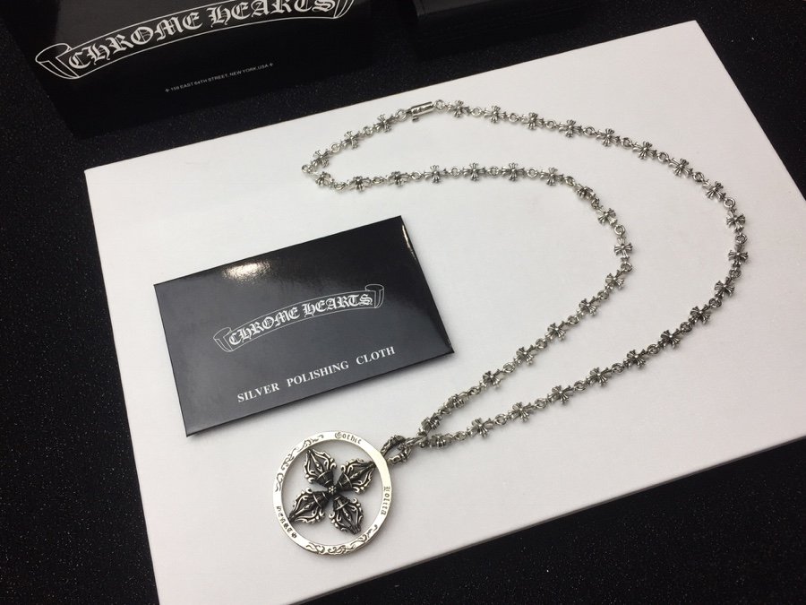 原單Chrome Hearts克羅心飾品 金剛杵吊墜+Tiny E十字架百搭滑動項鍊