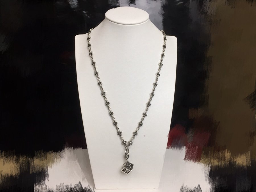 複刻Chrome Hearts克羅心 十字花方塊吊墜+Tiny E十字架百搭滑動項鍊