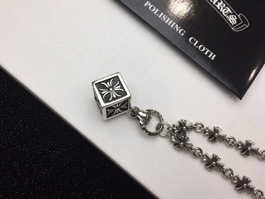 複刻Chrome Hearts克羅心 十字花方塊吊墜+Tiny E十字架百搭滑動項鍊