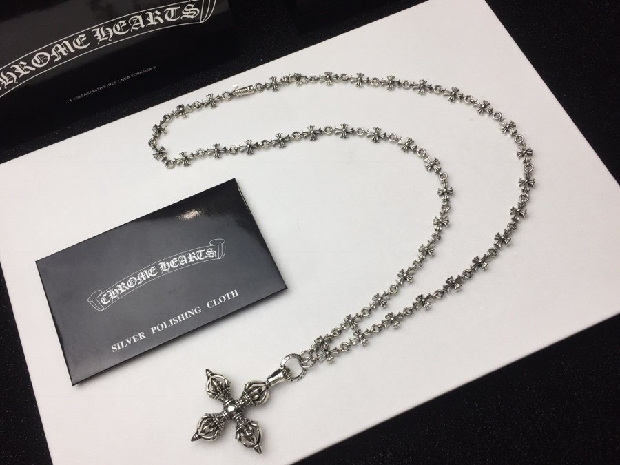 高仿Chrome Hearts克羅心 十字金剛杵吊墜+Tiny E十字架百搭滑動項鍊