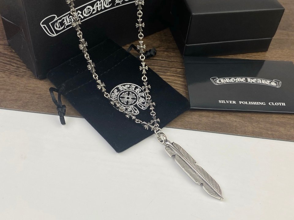 1比1高仿Chrome Hearts克羅心 全十字花十字架鏈條+羽毛吊墜