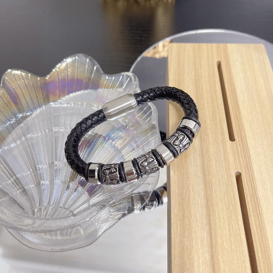 專櫃一比一Chrome Hearts克羅心飾品 雙十字架皮繩手镯手鍊