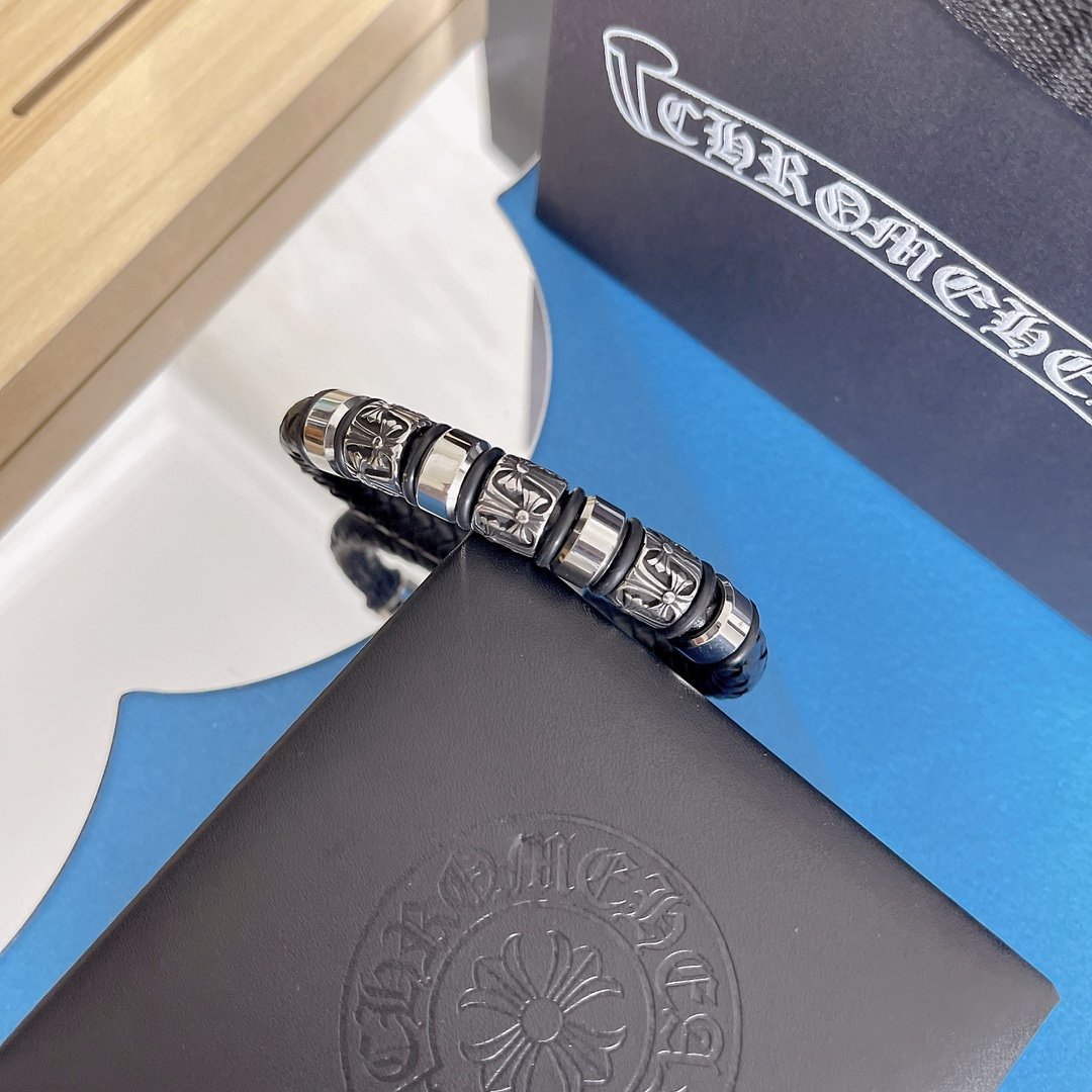 專櫃一比一Chrome Hearts克羅心飾品 雙十字架皮繩手镯手鍊