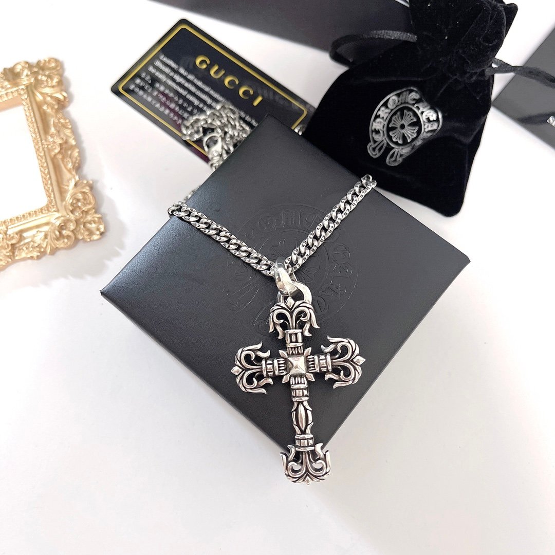高仿複刻Chrome Hearts克羅心飾品 Filigree火焰十字架中號吊墜項鍊