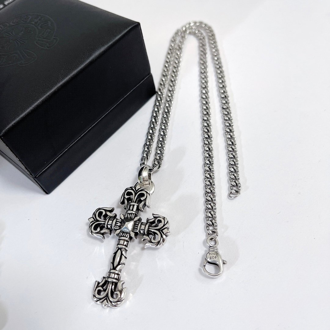 高仿複刻Chrome Hearts克羅心飾品 Filigree火焰十字架中號吊墜項鍊