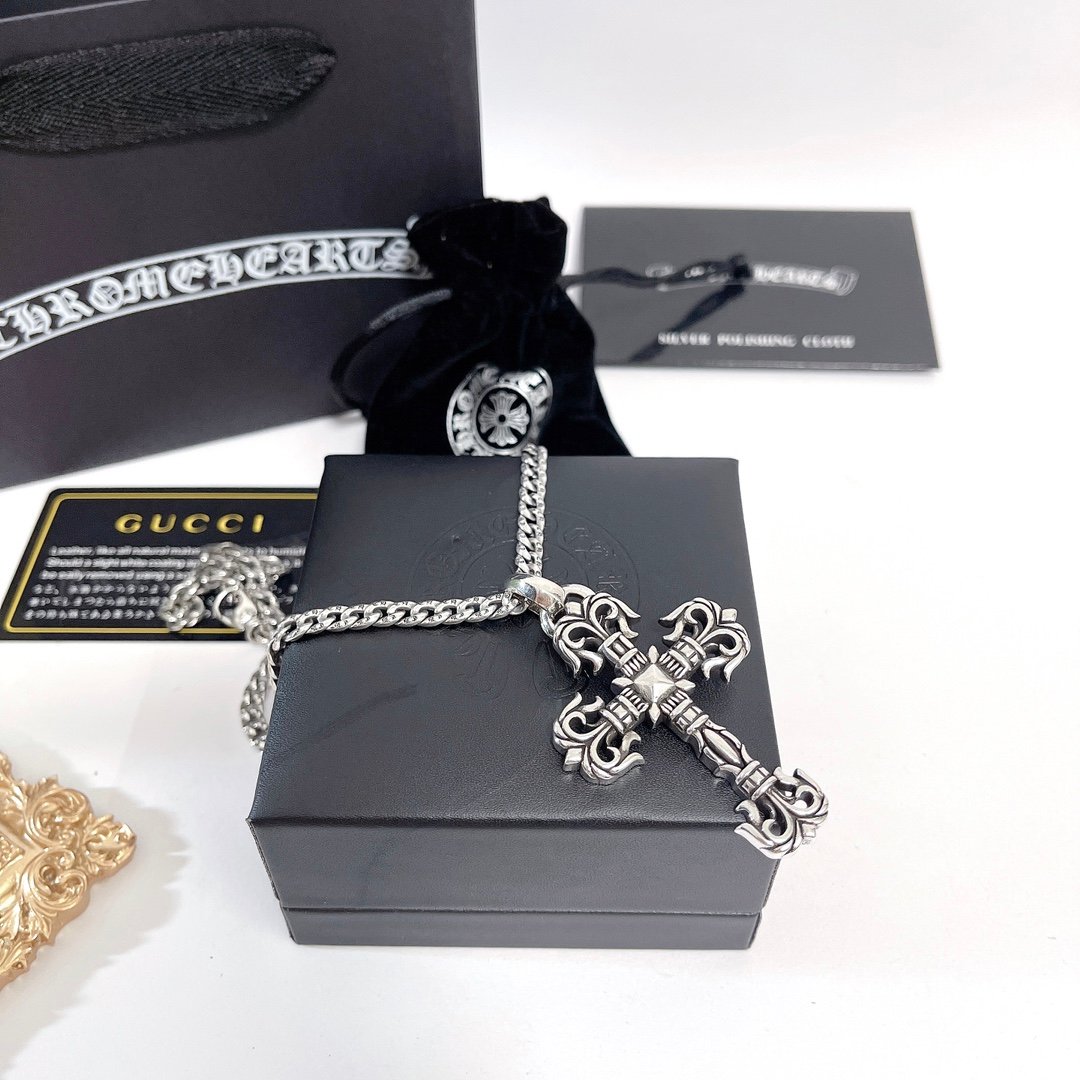 高仿複刻Chrome Hearts克羅心飾品 Filigree火焰十字架中號吊墜項鍊