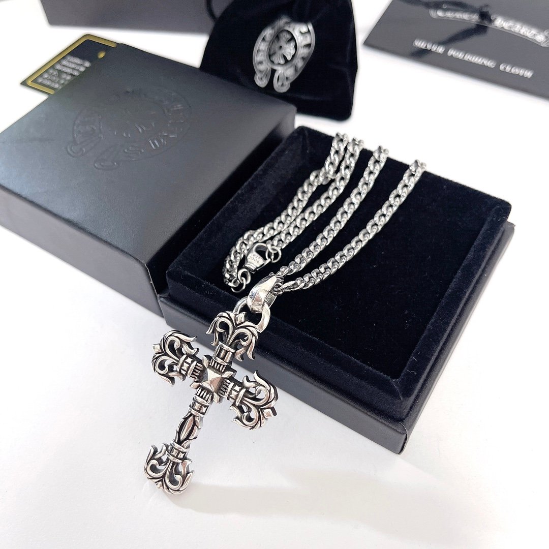 高仿複刻Chrome Hearts克羅心飾品 Filigree火焰十字架中號吊墜項鍊