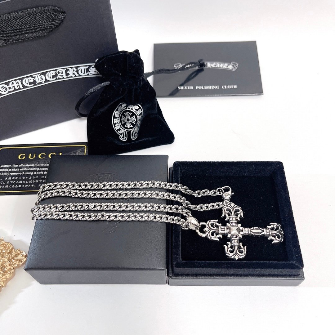 高仿複刻Chrome Hearts克羅心飾品 Filigree火焰十字架中號吊墜項鍊
