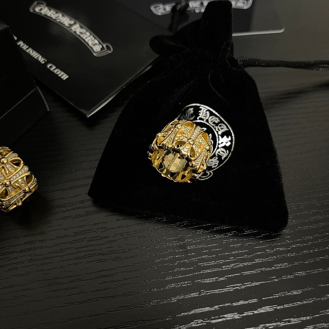 高仿超A貨Chrome Hearts克羅心飾品 鍍金滿鑽墳墓/葬墓十字架戒指