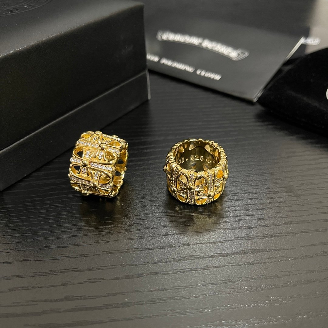 高仿超A貨Chrome Hearts克羅心飾品 鍍金滿鑽墳墓/葬墓十字架戒指