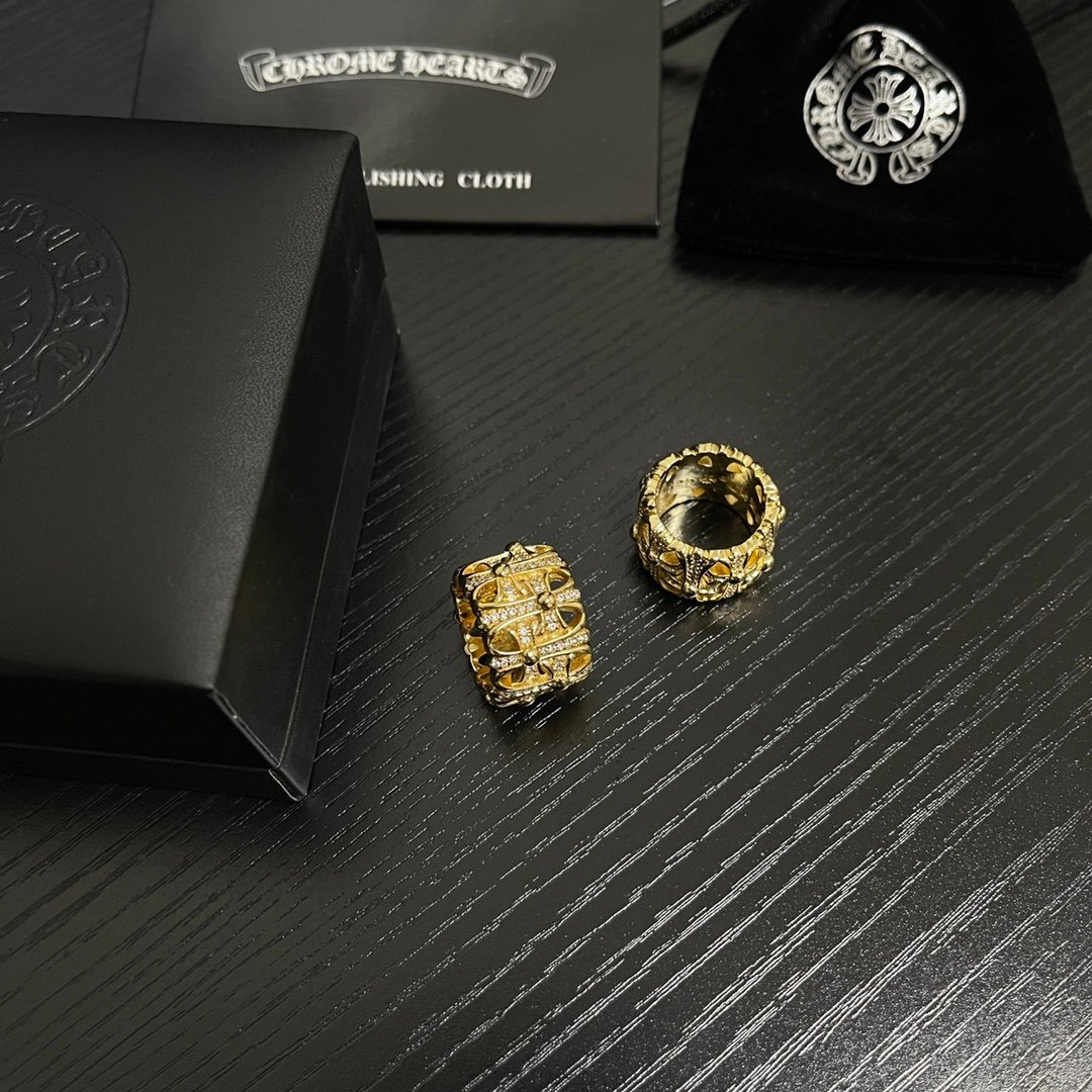 高仿超A貨Chrome Hearts克羅心飾品 鍍金滿鑽墳墓/葬墓十字架戒指