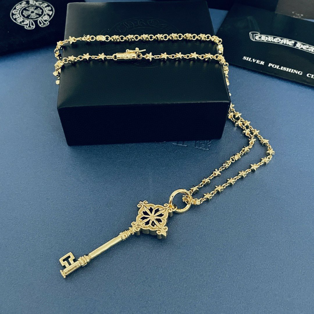 高仿Chrome Hearts克羅心飾品 鍍金色 十字架鑰匙吊墜 十字球項鍊