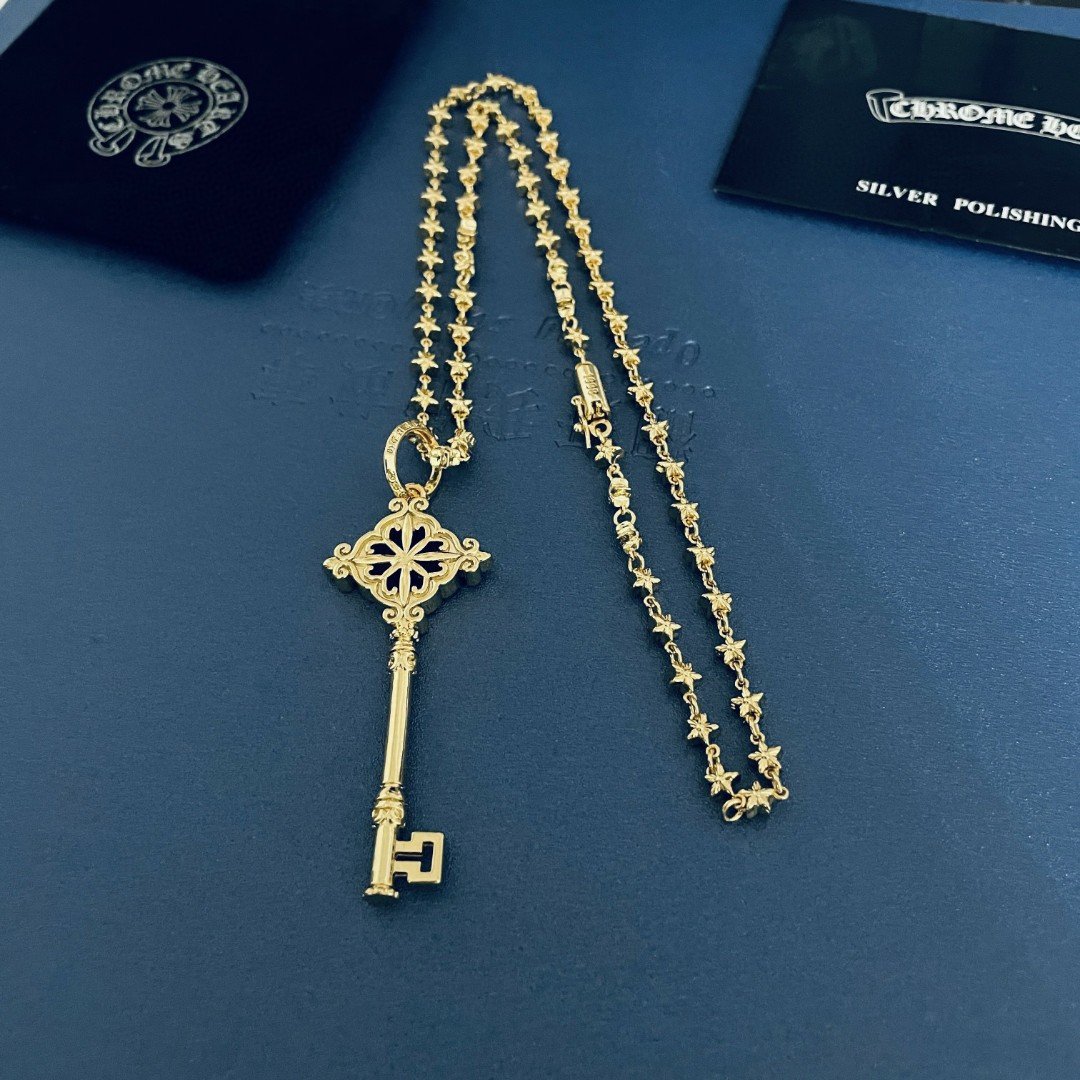 高仿Chrome Hearts克羅心飾品 鍍金色 十字架鑰匙吊墜 十字球項鍊