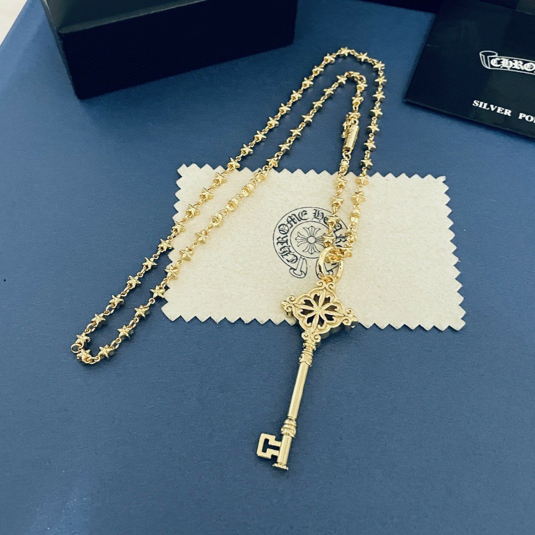 高仿Chrome Hearts克羅心飾品 鍍金色 十字架鑰匙吊墜 十字球項鍊