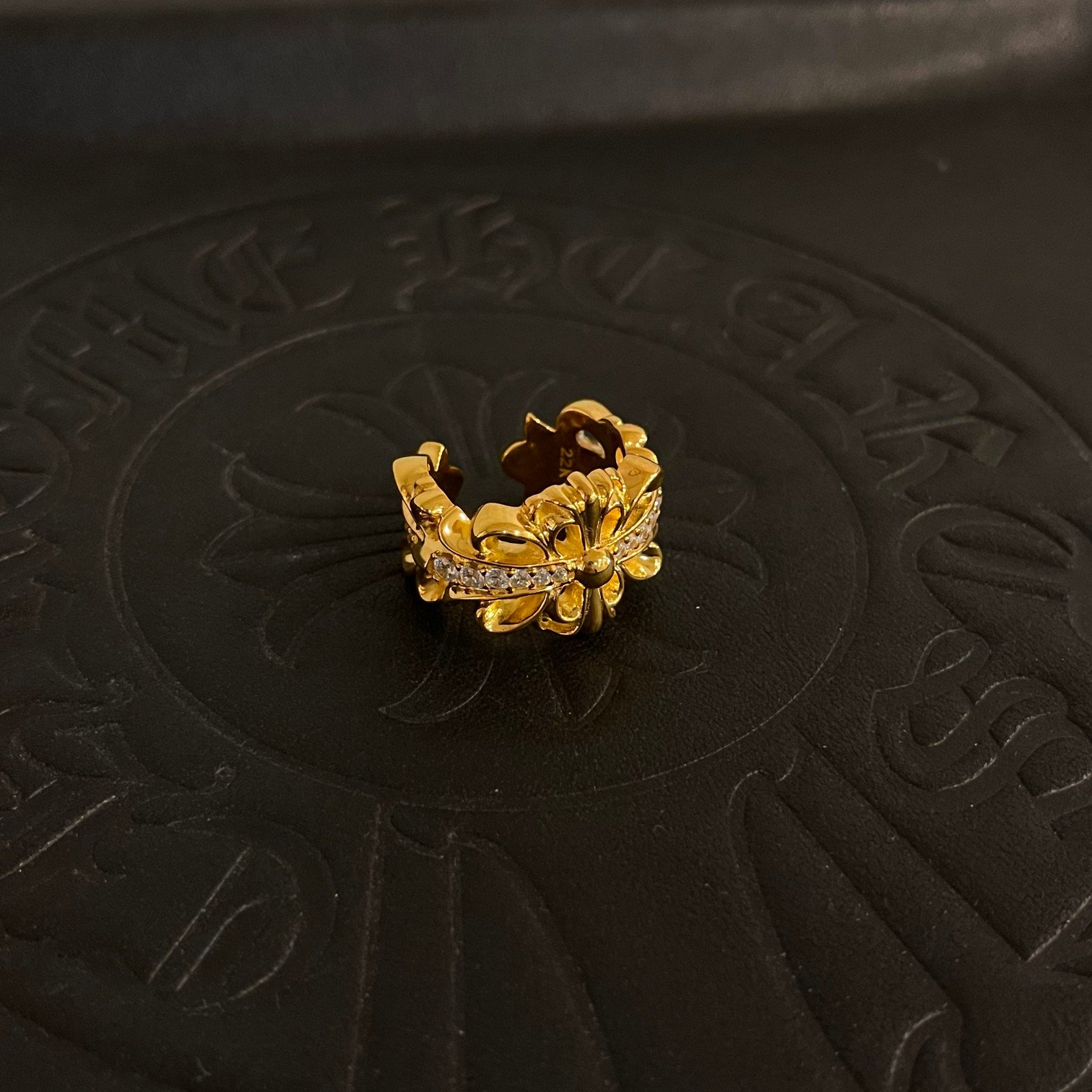 專櫃複刻Chrome Hearts克羅心飾品 鍍金色雙十字花Floral開口戒指