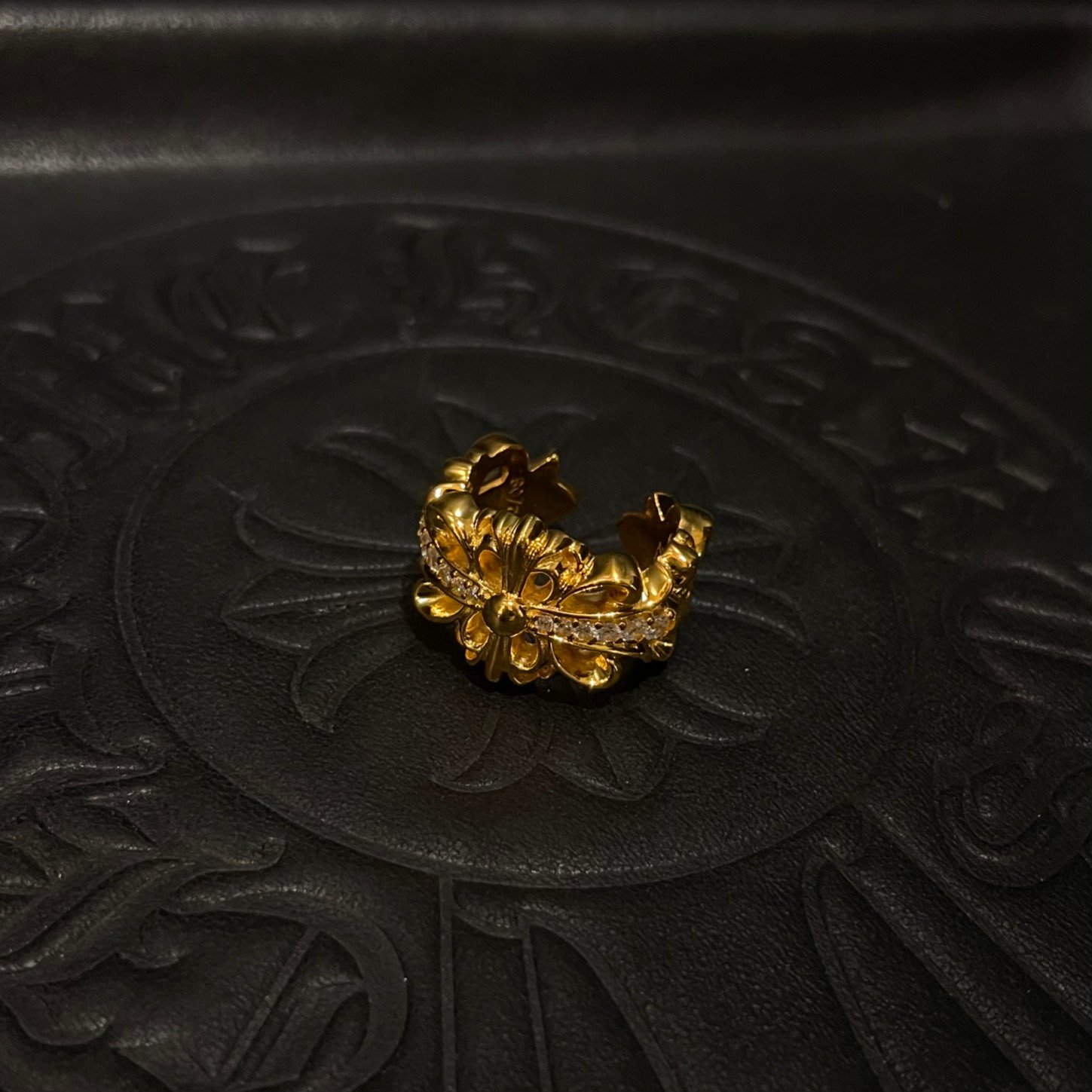 專櫃複刻Chrome Hearts克羅心飾品 鍍金色雙十字花Floral開口戒指