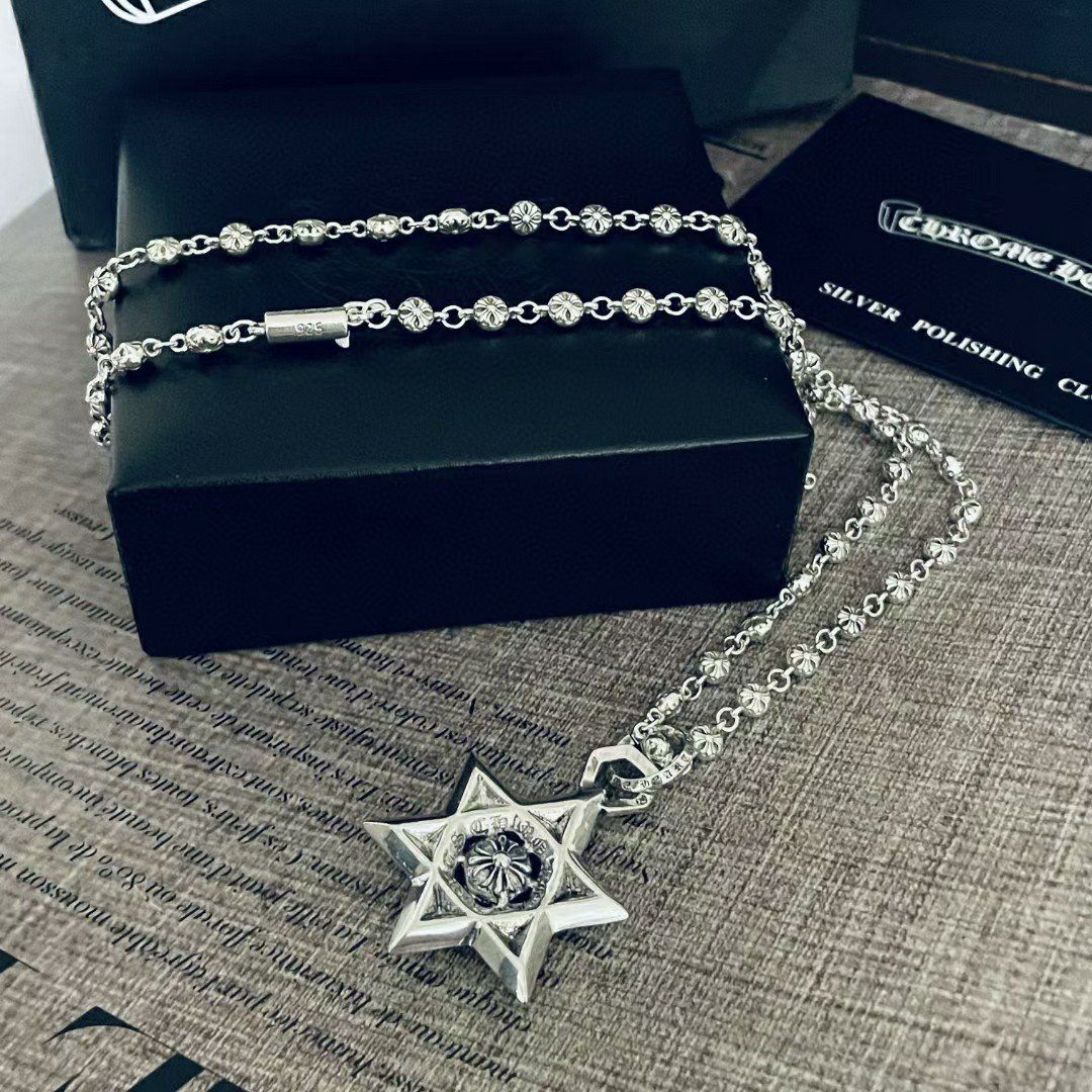 高仿Chrome Hearts克羅心飾品 Star David六芒星吊墜十字球項鍊