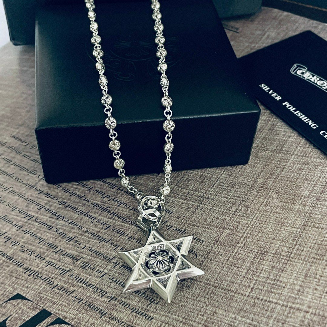 高仿Chrome Hearts克羅心飾品 Star David六芒星吊墜十字球項鍊