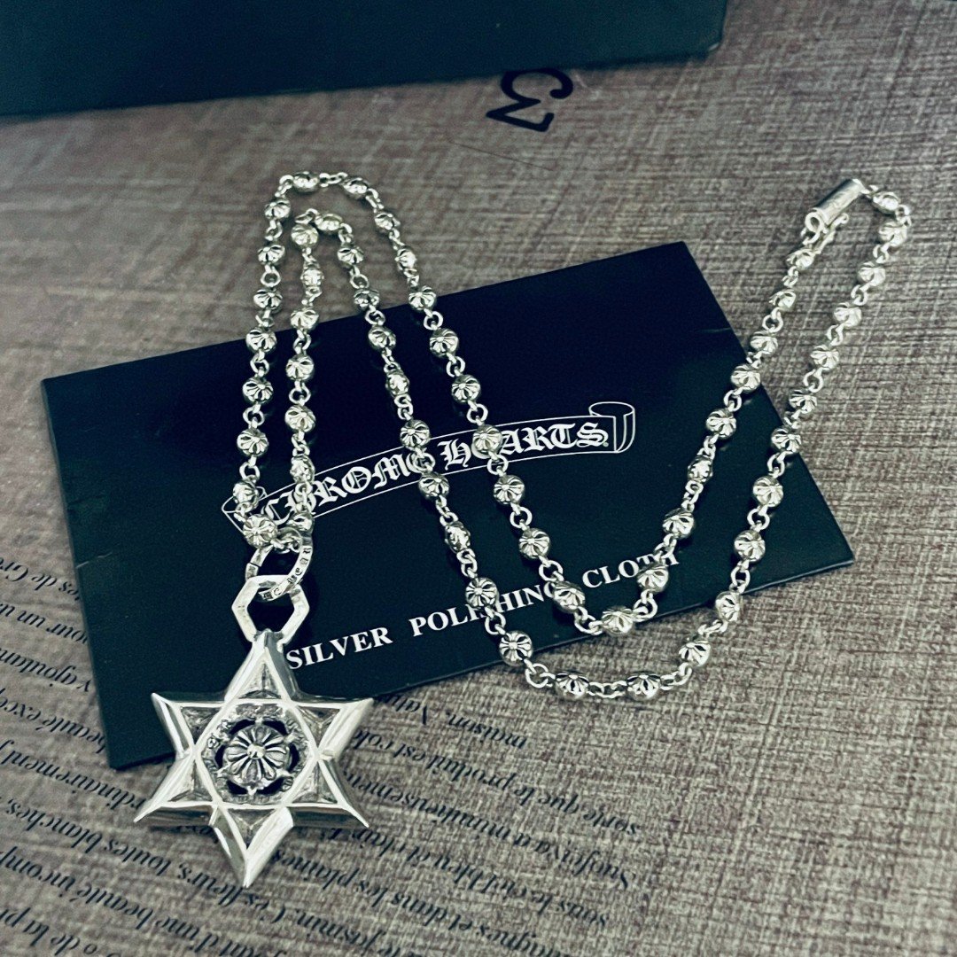 高仿Chrome Hearts克羅心飾品 Star David六芒星吊墜十字球項鍊
