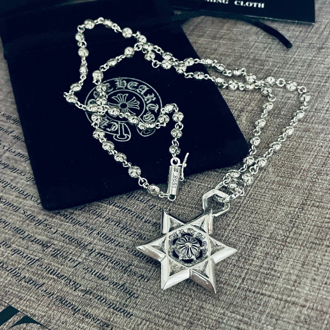 高仿Chrome Hearts克羅心飾品 Star David六芒星吊墜十字球項鍊