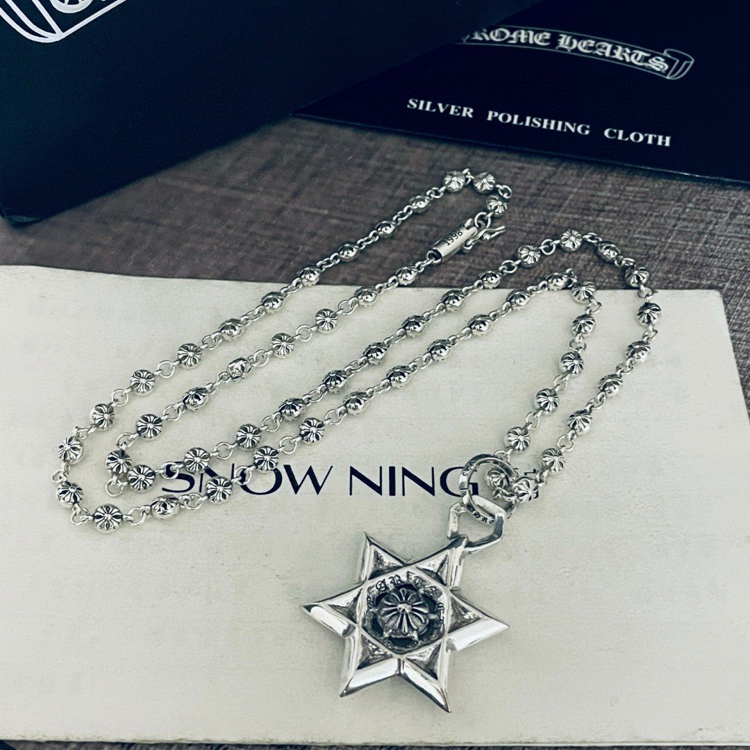 高仿Chrome Hearts克羅心飾品 Star David六芒星吊墜十字球項鍊