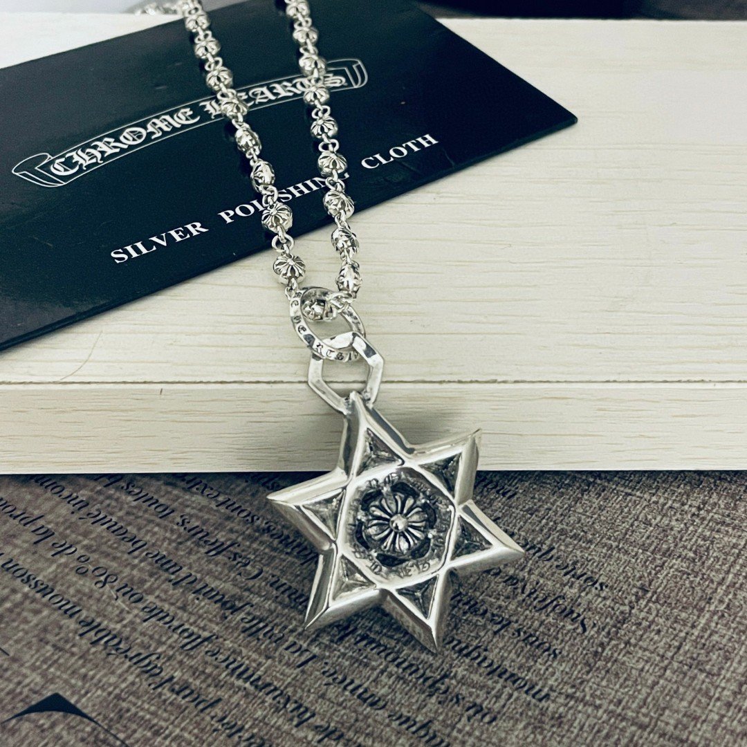 高仿Chrome Hearts克羅心飾品 Star David六芒星吊墜十字球項鍊