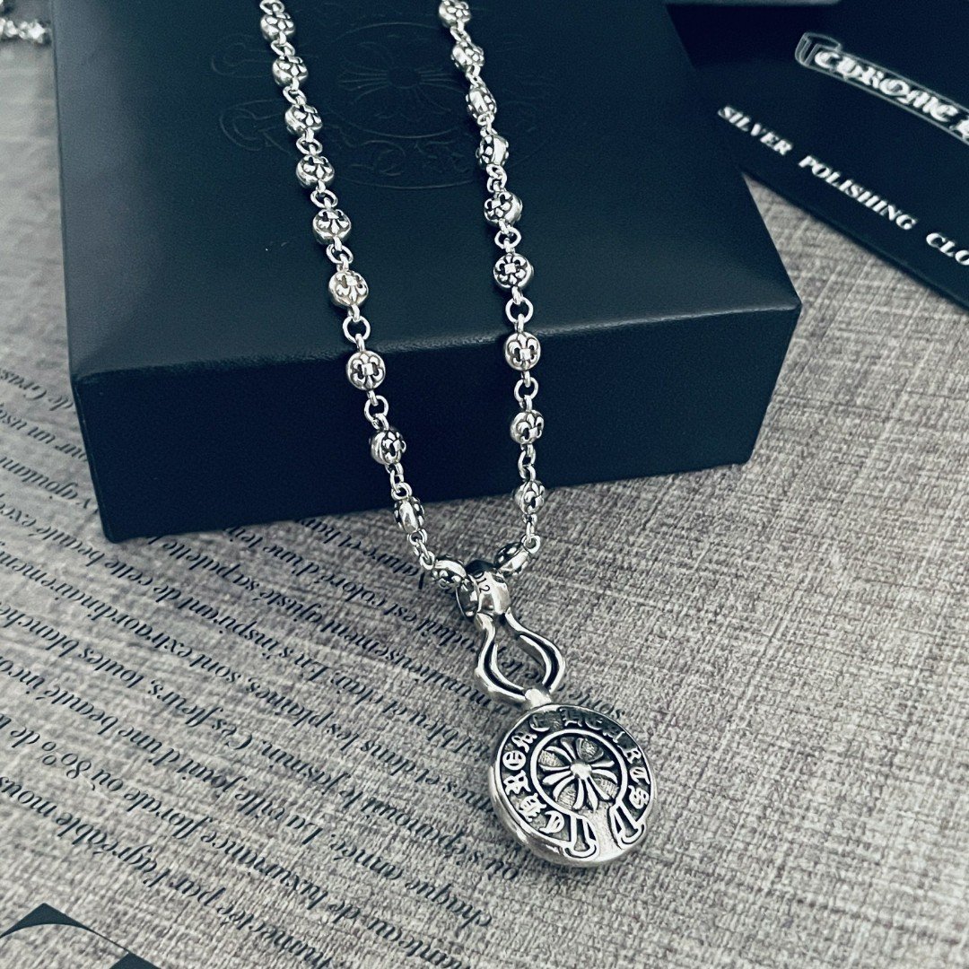 専櫃複刻Chrome Hearts克羅心飾品 CH 十字花圓形吊墜童軍花球項鍊